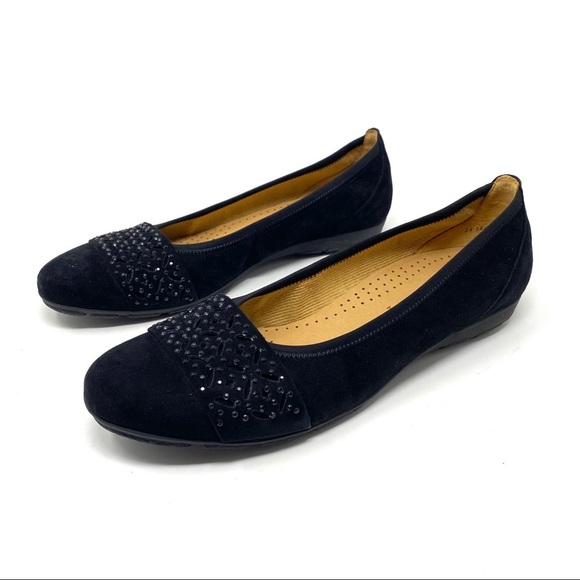 Gabor suede black studded laser cut flats 160.17 - Picture 2 of 10
